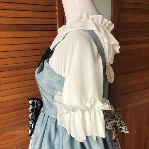Lolita Alice in Wonderland Tea Party Follow the White Rabbit! Blue White Dress S - Picture 6 of 13